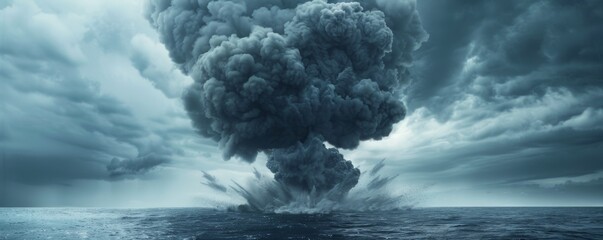 Explosive ocean eruption with massive ash cloud - obrazy, fototapety, plakaty