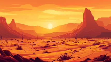 Papier Peint photo Orange Morning beautiful desert landscape illustration image used for UI design. 