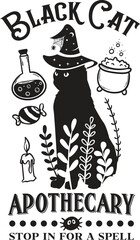 Black Cat Apothecary - Halloween Vector Sign