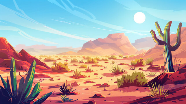 Morning beautiful desert landscape illustration image used for UI design. 