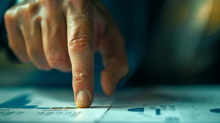 A pointed finger emphasizing a key point on a chart, signifying clarity and direction - obrazy, fototapety, plakaty