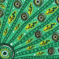 Green Aboriginal style artwork Illustration with dot art motifs