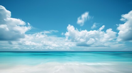 Fototapeta premium Beautiful Motion Blur of Ocean Beach with White Clouds in Background