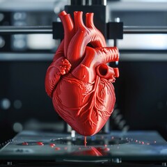 3D printing machine creating a heart, future of medicine text area