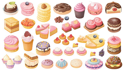 Colorful Assortment of Sweet Desserts, Cookies, and Pastries on Transparent Background - Tempting Treats for Any Celebration or Indulgent Snack