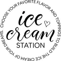 Ice Cream Station Vector Sign, Ice Cream Shop Printable Illustration