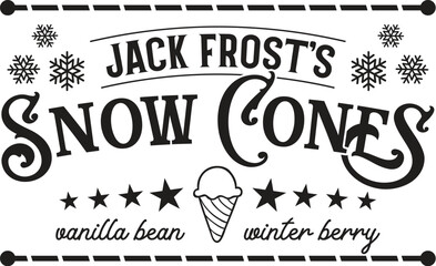 Jack Frost's Snow Cones - Ice Cream Vector Sign, Ice Cream Shop Printable Illustration, Vintage