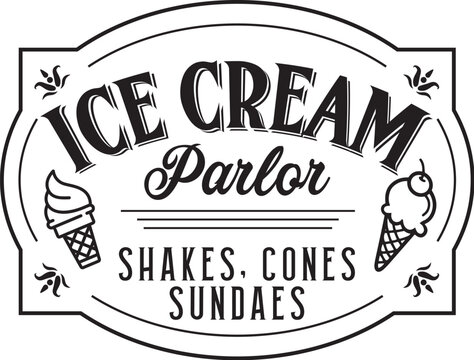 Ice Cream Parlor Sign Vector, Ice Cream Shop Printable Illustration