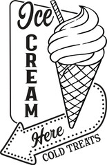 Ice Cream Here - Vintage Ice Cream Vector Sign