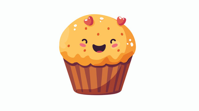 Bakery food cartoon character. Cute muffin with fun