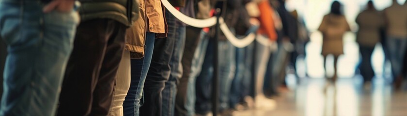 Unemployment, line of people waiting in line at a job fair or unemployment office - obrazy, fototapety, plakaty