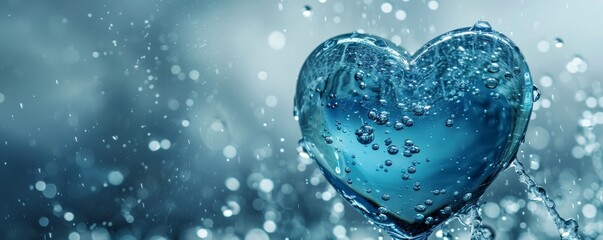 Heart-shaped water splash with droplets