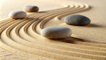 Fototapeta na wymiar Symbols of peace: zen stones and lines in the sand