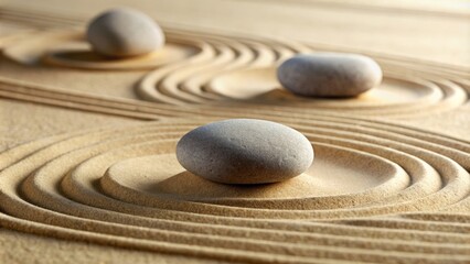 Fototapeta na wymiar Moments of relaxation: zen stones and sand lines 