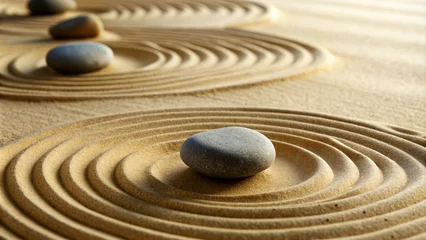 Tuinposter Zen stones and lines in the sand: spa therapy at its finest  © Aleksandr