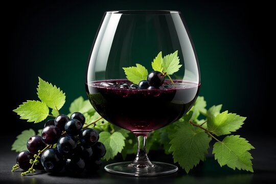 black currant liqueur, wine in a glass isolated on a green background