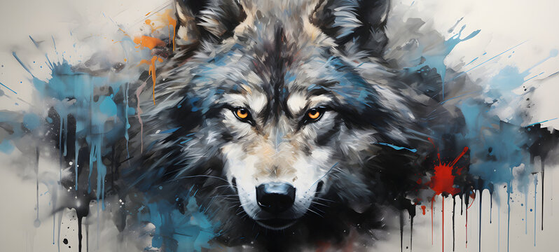 Abstract modern art collage portrait of wolf, ai generative