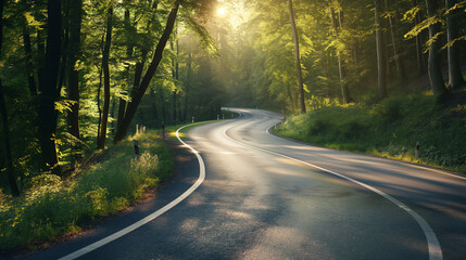Fototapeta premium A winding road in a green forest.