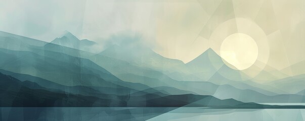 Abstract mountain landscape with geometric overlay - obrazy, fototapety, plakaty
