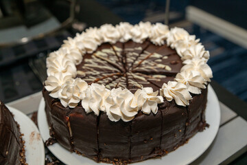 Chocolate cake served for dessert at an event
