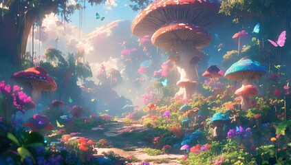 Obraz na płótnie Canvas Forest with giant mushrooms. 
