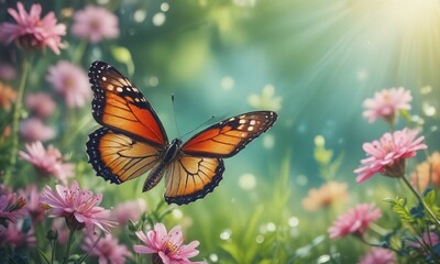 abstract nature spring Background. spring flower and butterfly