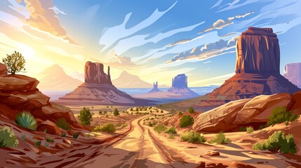 Western Desert Landscape Illustration - obrazy, fototapety, plakaty