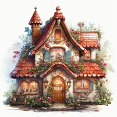 Fototapeta na wymiar watercolor Kawaii Gingerbread House clipart, Generative Ai