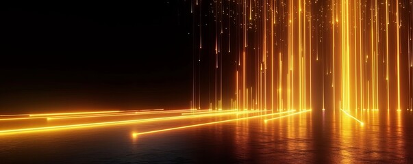 3d rendering, abstract neon background. Modern wallpaper with glowing gold vertical lines, Generative AI  - obrazy, fototapety, plakaty