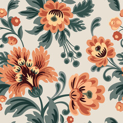 Floral seamless pattern. Flower background. Flourish garden texture with flowers and leaves in retro fabric style