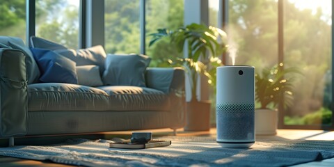 Air Purifier Device Breathing Clarity and Freshness in Cozy Home Interior