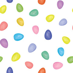 Easter seamless gentle vector pattern with bunnies and easter eggs over white background. Easter holiday decor for website, package, greeting card design