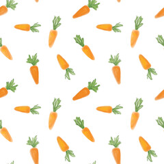Carrot Vegetable seamless watercolor pattern. Easter food over white background. Cooking decor for website, package, card design