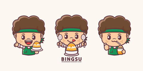cute man cartoon mascot with bingsu korean shaved ice