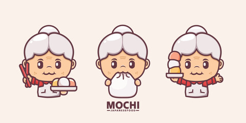 cute grandma cartoon with mochi
