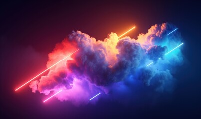 3d render, abstract geometric neon background. Glowing diagonal lines inside the colorful cloud, minimalist fantastic wallpaper, Generative AI 