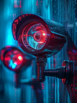 one under constant surveillance with glaring lights, and the other hidden in shadows symbolizing privacy Use creative elements like magnifying glasses and locks to emphasize the theme