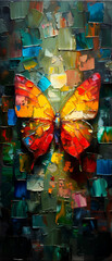 Colorful butterfly painting on canvas in art studio. Artwork background.