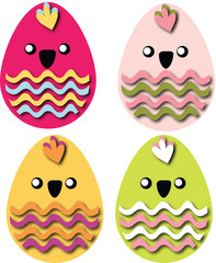 Vector illustration of a set of colored eggs. Spring holiday, Easter