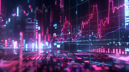 Futuristic Analytics: Financial Charts in Hologram Style with AI - obrazy, fototapety, plakaty