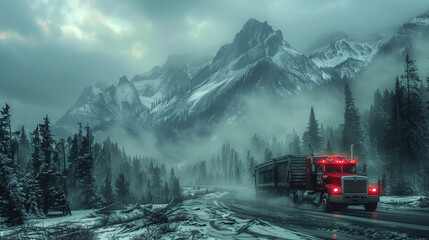 A rugged transportation truck navigating through a treacherous mountain pass Generative ai - obrazy, fototapety, plakaty