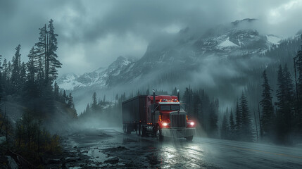 A rugged transportation truck navigating through a treacherous mountain pass Generative ai - obrazy, fototapety, plakaty