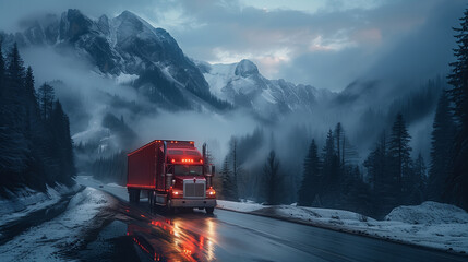 A rugged transportation truck navigating through a treacherous mountain pass Generative ai