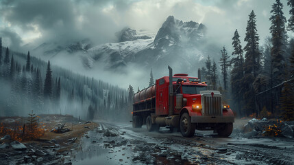 A rugged transportation truck navigating through a treacherous mountain pass Generative ai - obrazy, fototapety, plakaty