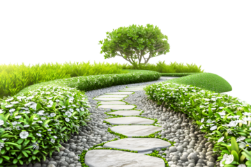 path in the park, garden on white transparent background
