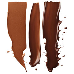 Conjunto de texturas de chocolate. Grupo de manchas marrom de chocolate derretidos. Splashs marrom.