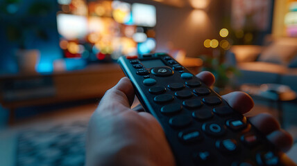 Close-up of a hand holding a remote control.