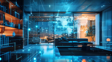 Futuristic Finance: Seamless Integration of Holograms in a Chic Living Room
