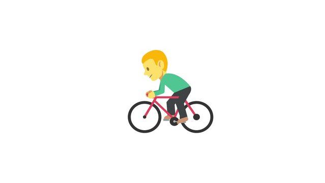 Cartoon Cute man Character Cyclist Ride a Bike Isolated Bicycle Loop 2d Animation on green screen.