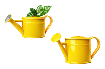 pot watering can with yellow flowers